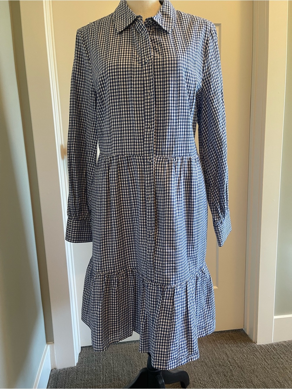 1901 Navy and White Gingham Shirt Dress